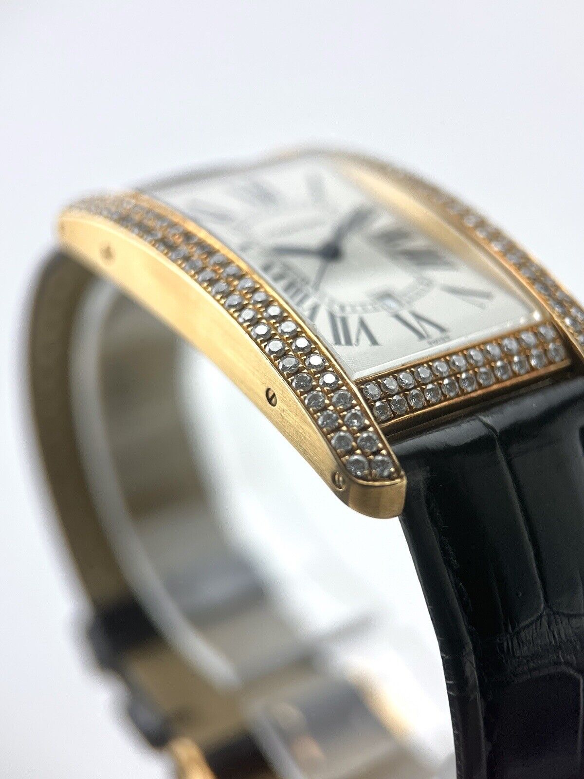 Cartier Tank Americaine Large 18k Yellow Gold After Market Diamonds Watch 1740