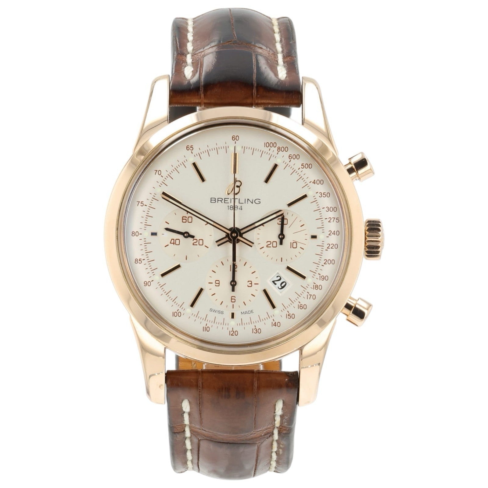 Breitling Transocean Silver Dial 18k Rose Gold 43mm Automatic Men’s RB0152