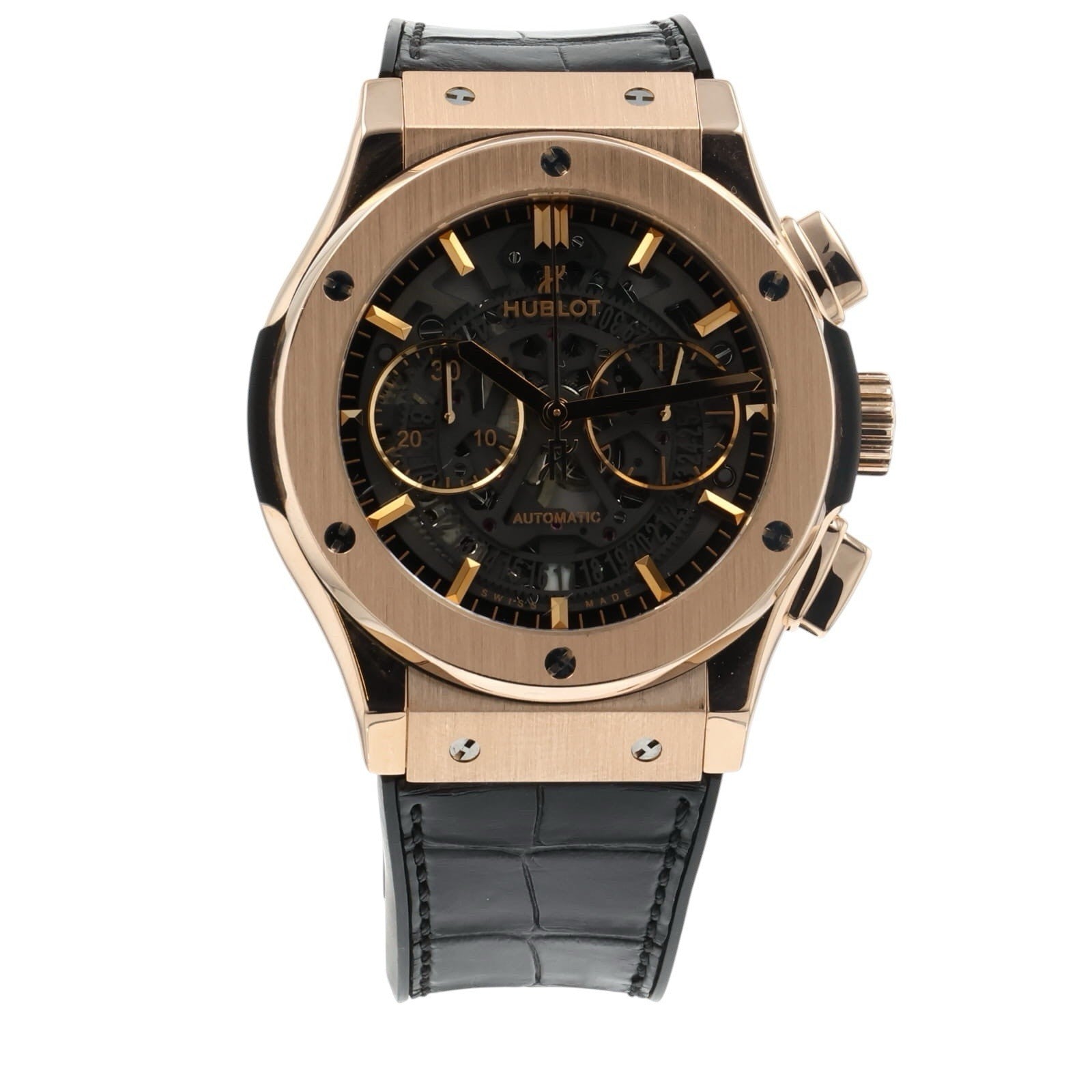 Hublot Classic Fusion 18k Rose Gold Black Dial 45mm Auto Mens 525.OX.0180.LR