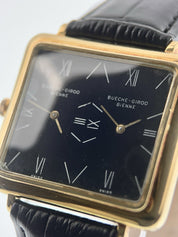 Bueche Girod Dual Time 18k Yellow Gold Black Dial 35mm Manual Wind Watch YG6733