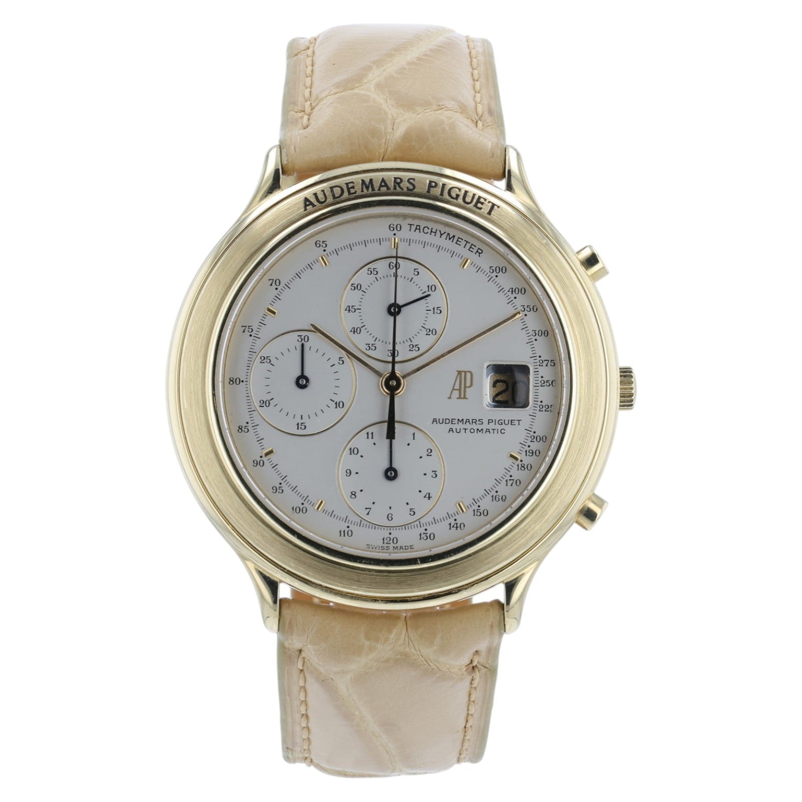 Audemars Piguet Huitieme 18k Yellow Gold White Dial Mens 40mm Watch 25644BA