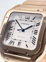 Cartier Santos 18k Rose Gold Silver Color Dial 40mm Automatic Mens WGSA0018