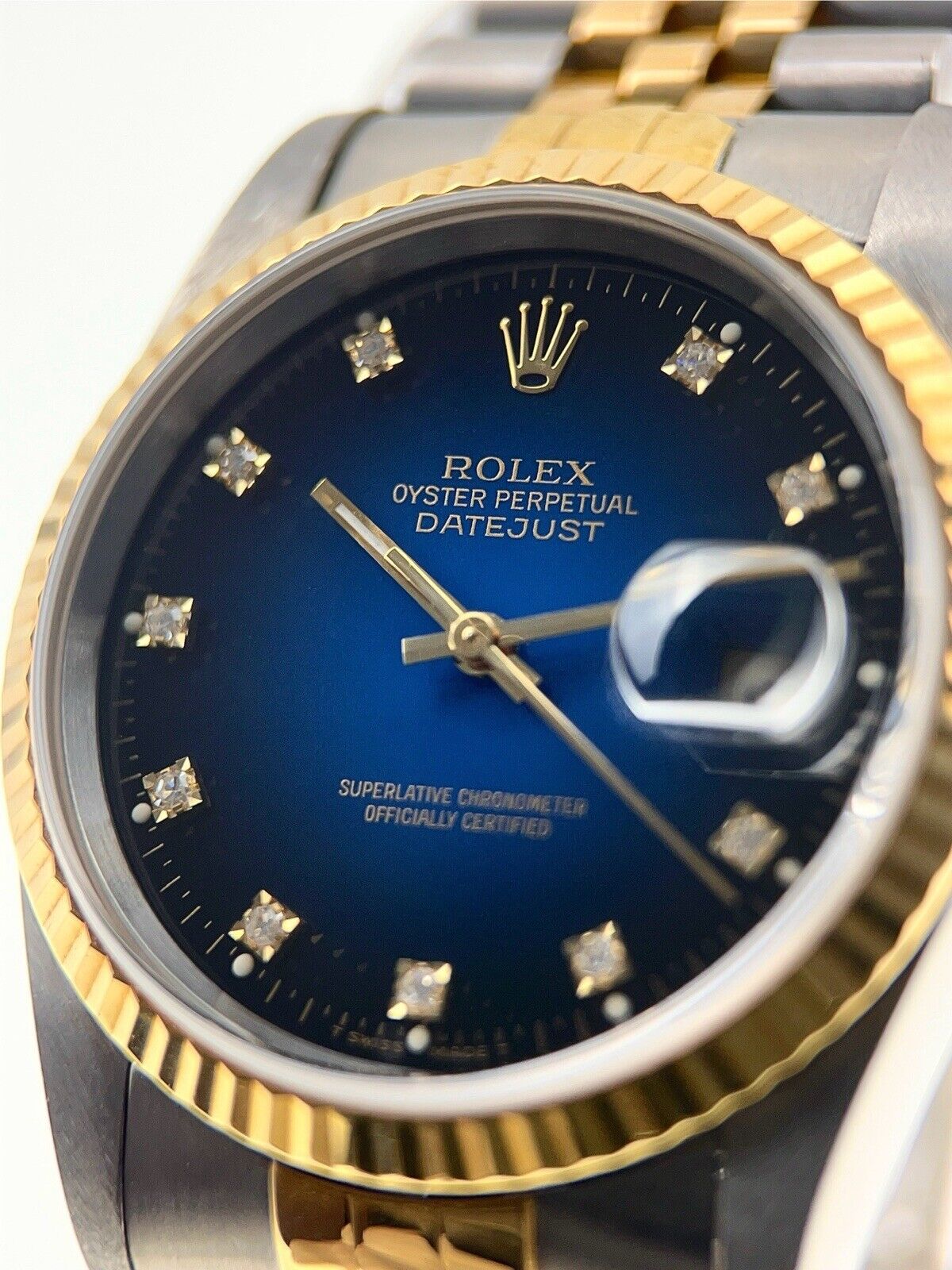 Rolex Datejust 36 Steel & Gold Blue Diamond Dial 36mm Automatic Watch 16233