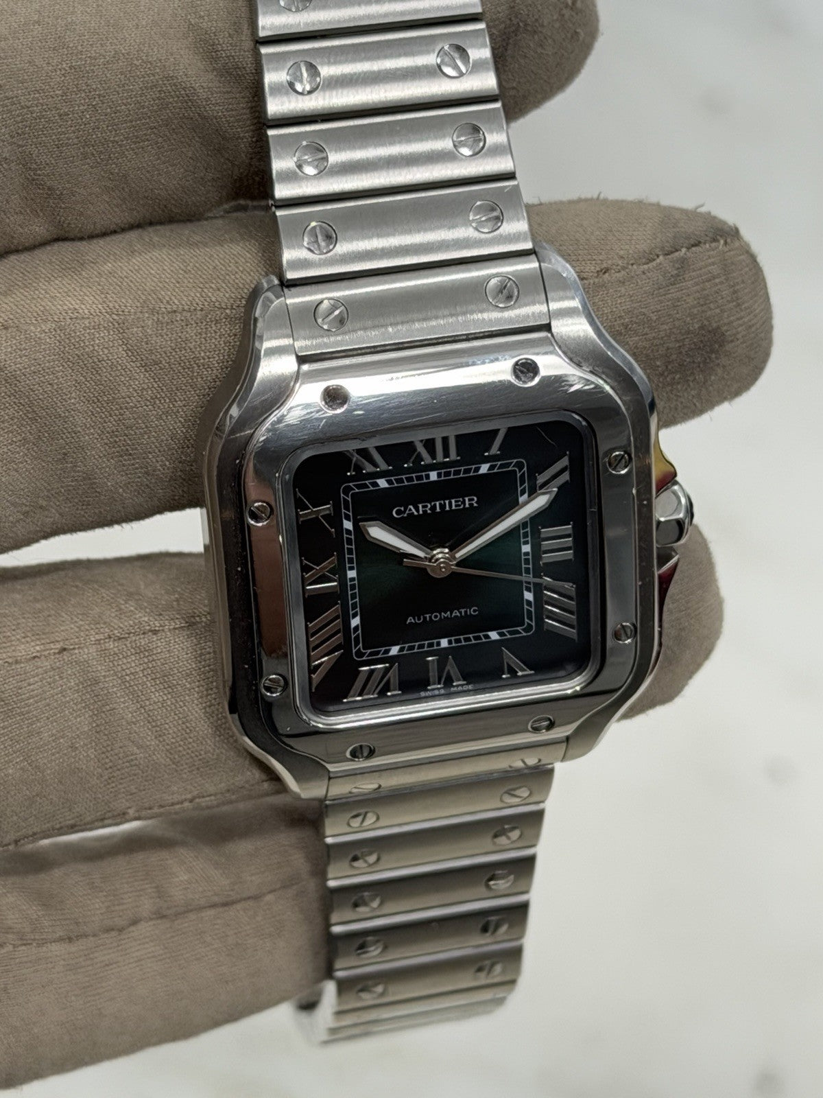 Cartier Santos Stainless Steel Green Dial 35mm Automatic Mens Watch WSSA0061