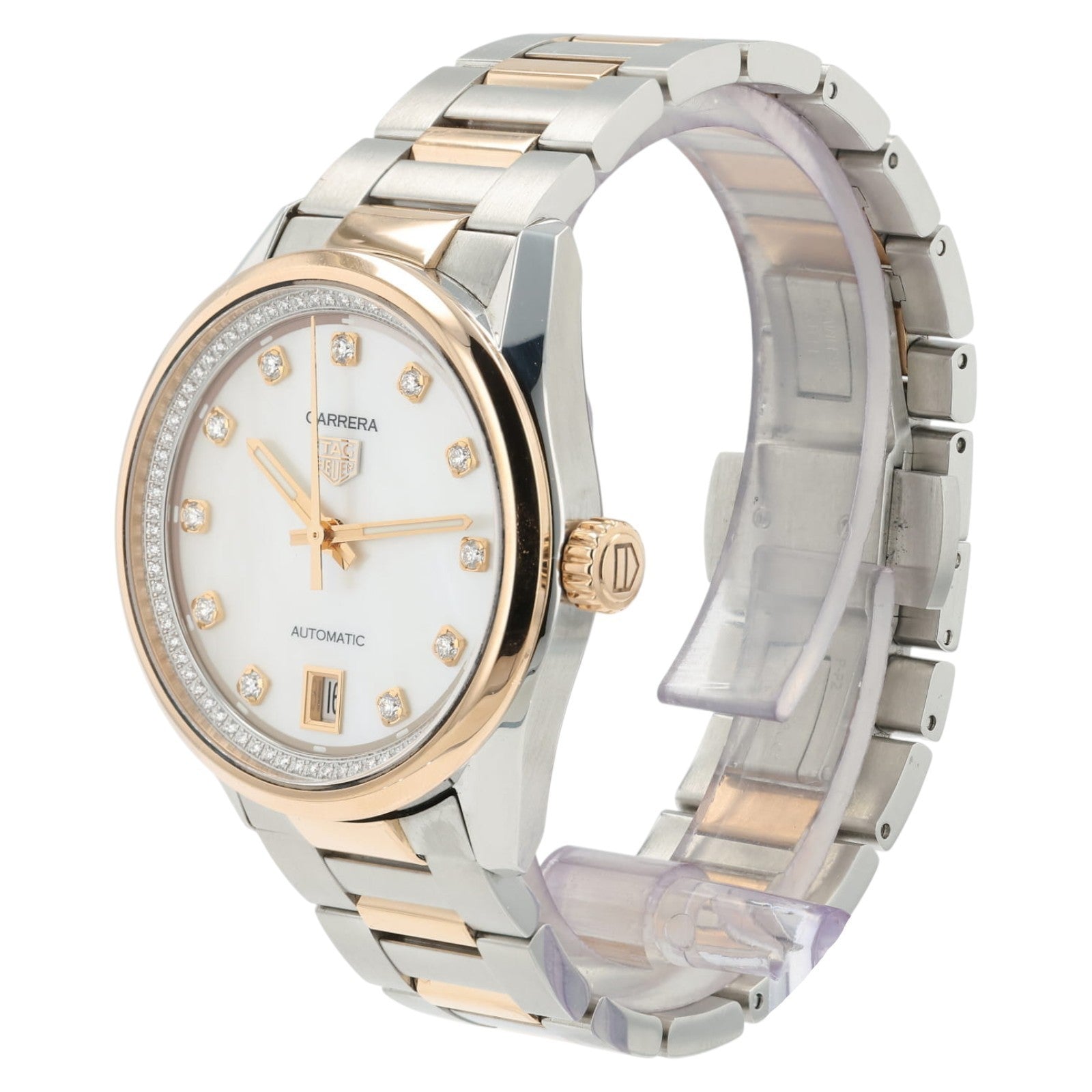 Tag Heuer Carrera MOP Dial 18k Rose Gold & Steel 36mm Automatic Womens WBN2351