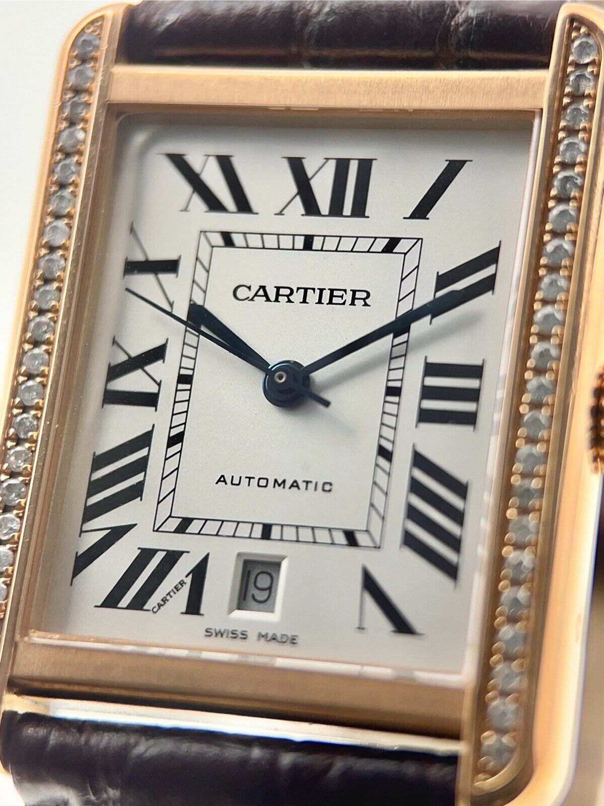 Cartier Tank Solo XL 18k Rose Gold Automatic Men’s Watch Aftermarket Diamonds