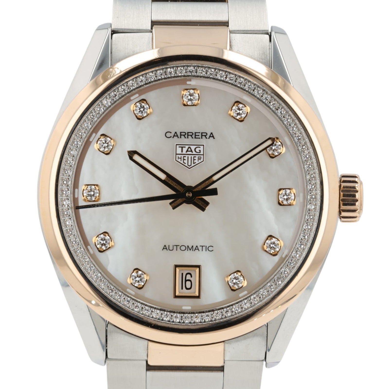 Tag Heuer Carrera MOP Dial 18k Rose Gold & Steel 36mm Automatic Womens WBN2351