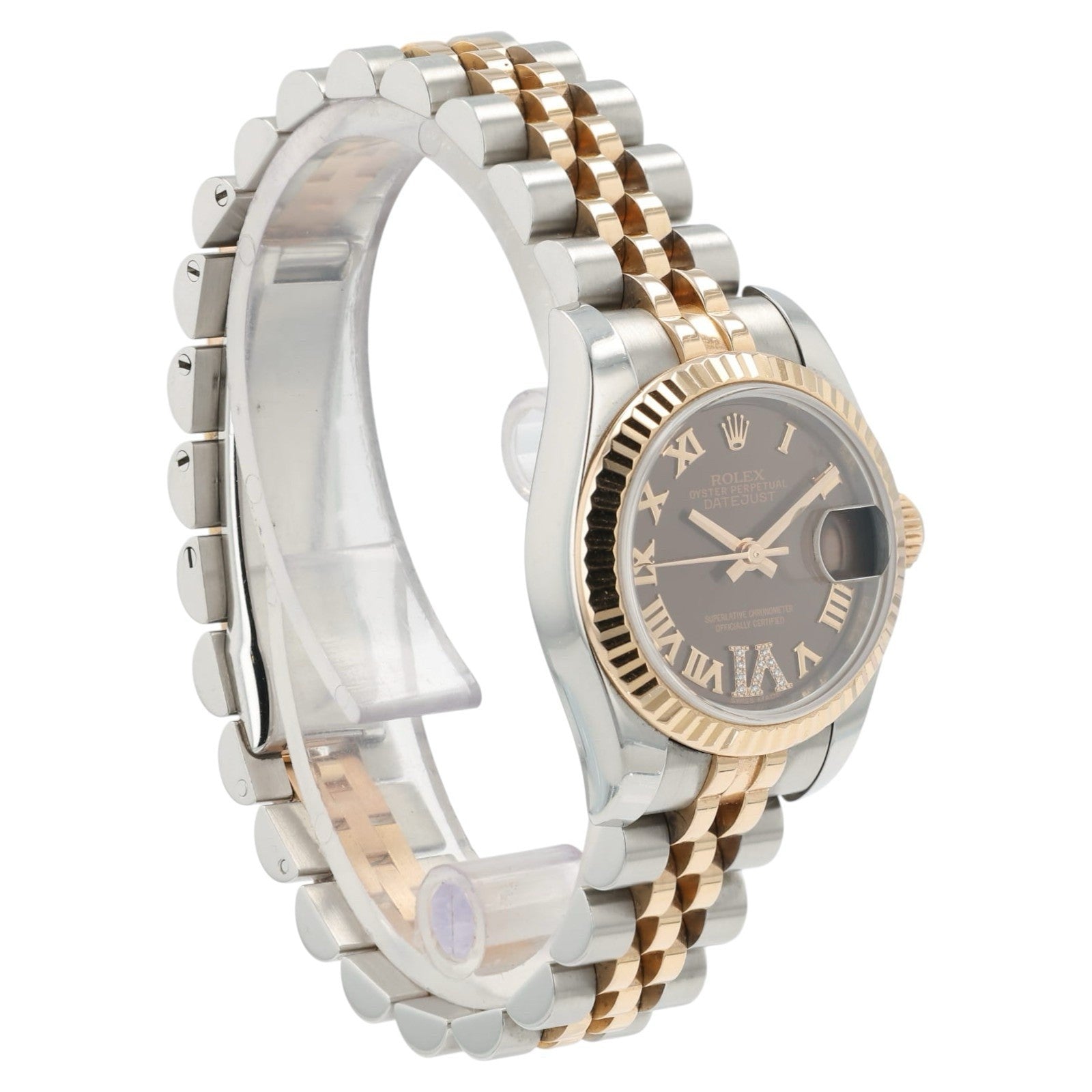 Rolex Datejust Ladies 26mm Rose Gold Steel Automatic Diamond Watch 179171 B+P
