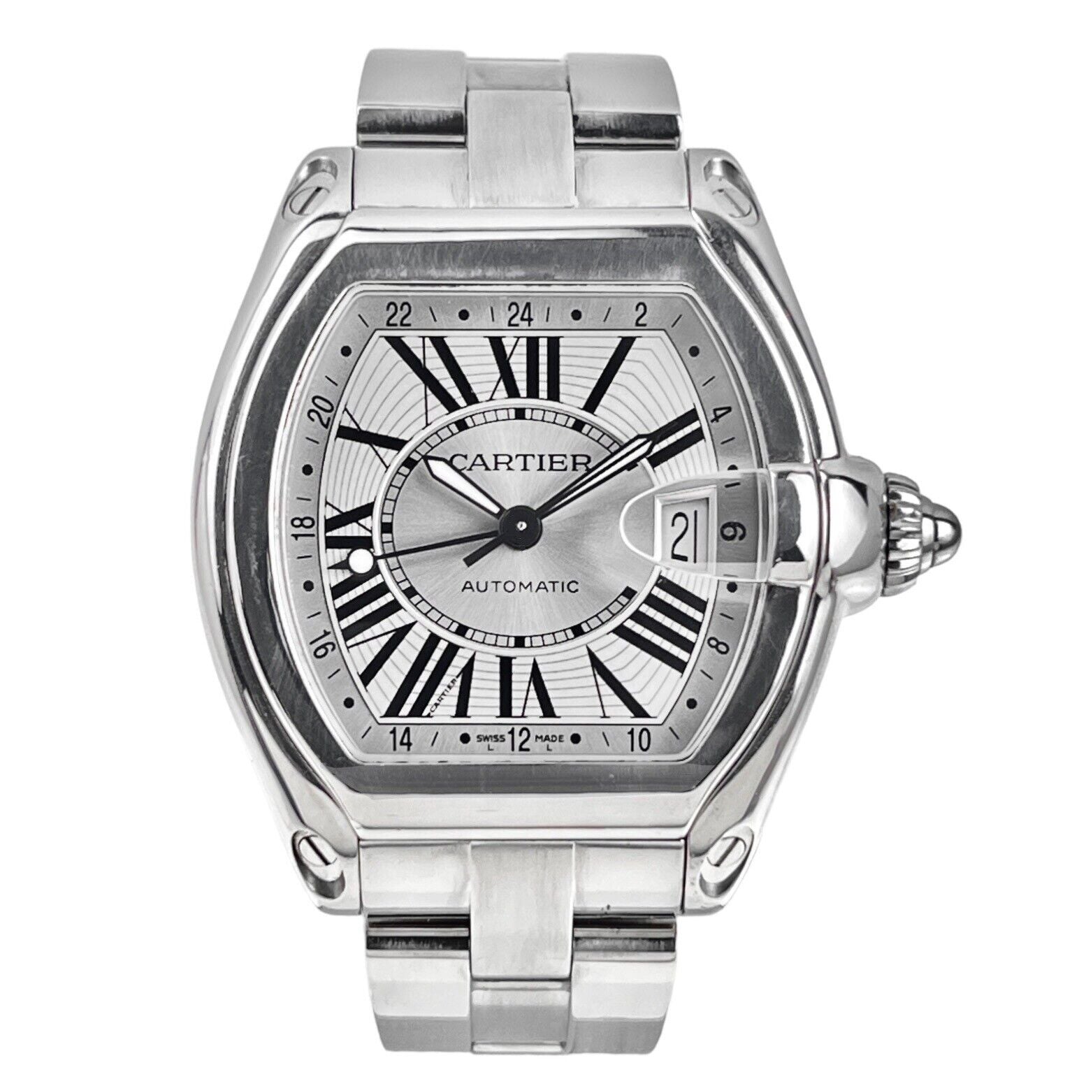 Cartier Roadster GMT Silver Dial Stainless Steel Men's Watch W62032X6 Automatic