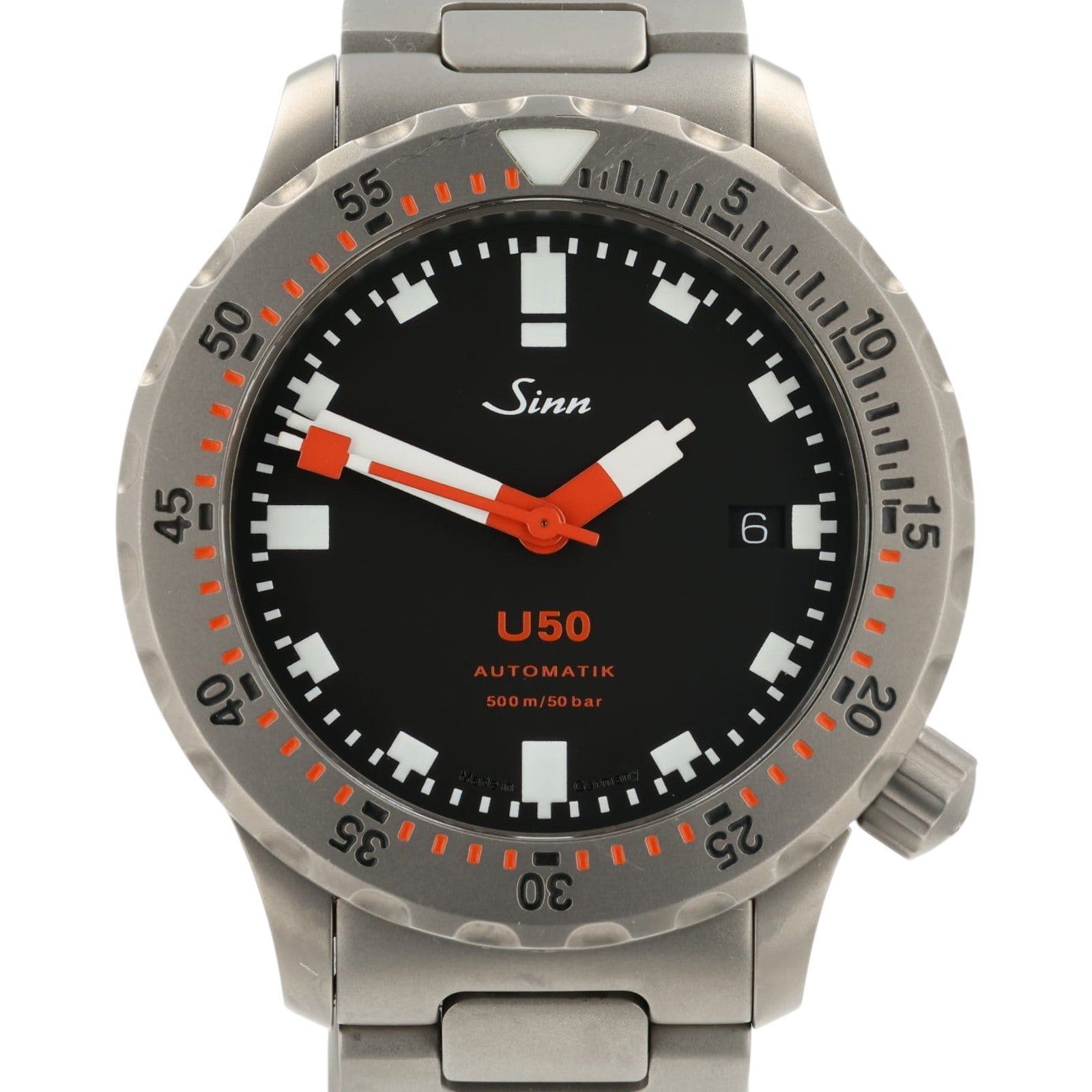 Sinn U50 Automatic Diver 500m Date Black Dial Silver Metal Bracelet 1050.010
