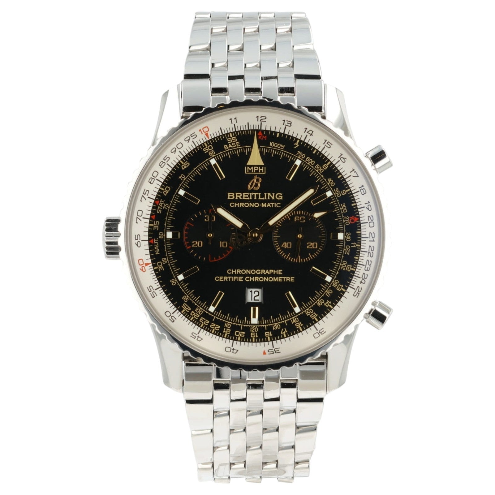 Breitling Chrono-Matic Black Dial Steel 41.5mm Automatic Mens Chronograph A41350