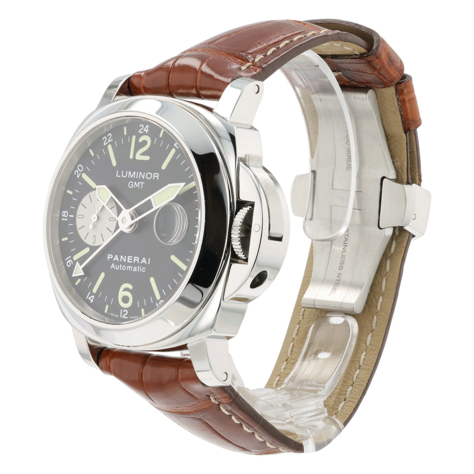 Panerai Luminor GMT Black Dial Steel 44mm Automatic Date Mens Watch PAM00088