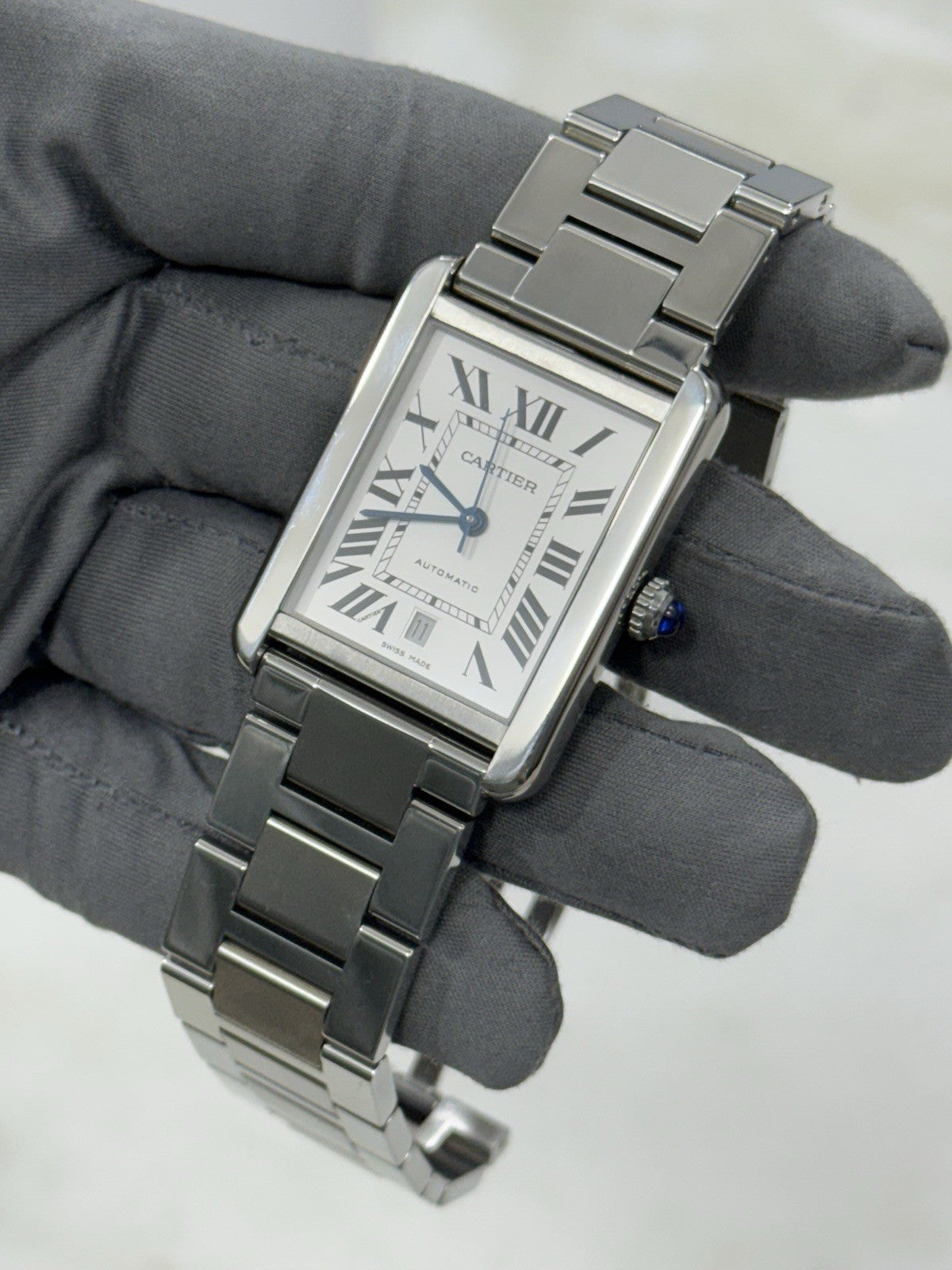 Cartier Tank Date XL Stainless Steel Bracelet 31mm Automatic Mens Watch 3515