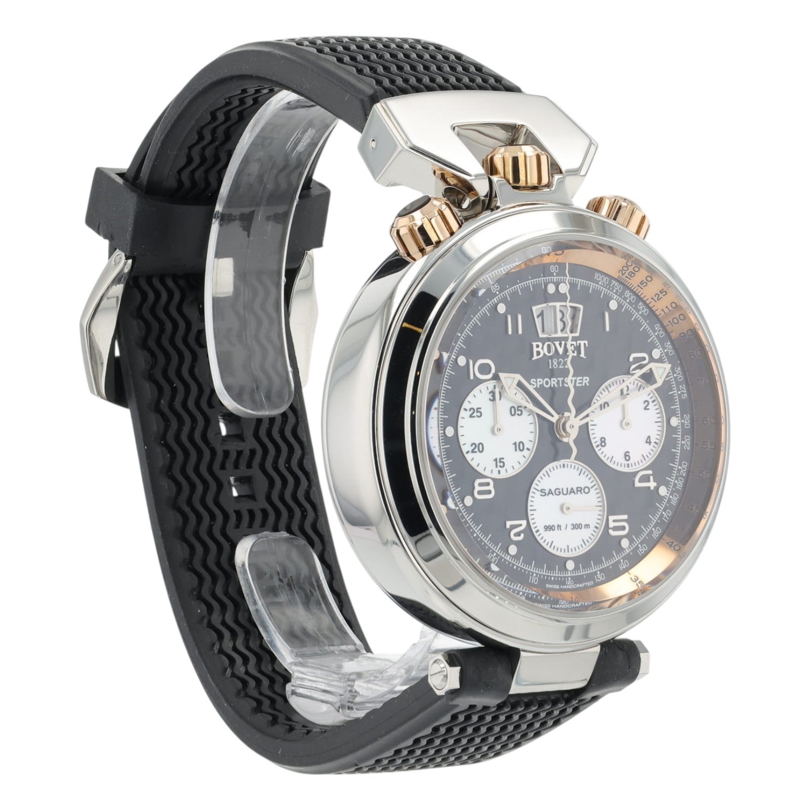NEW 2025 Bovet Sportster Steel and Gold Black Dial 46mm Auto Men's Watch SP0446