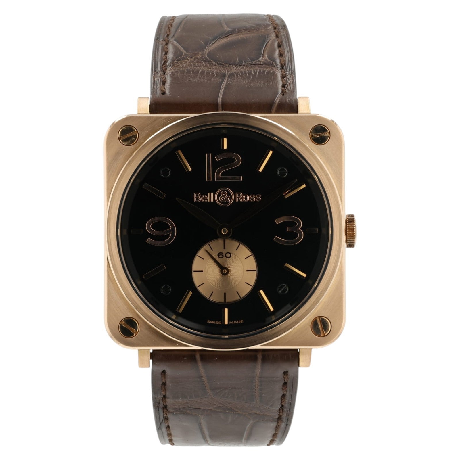 Bell & Ross Black Dial 18k Rose Gold 39mm Manual Wind Mens Watch BRS-70-R