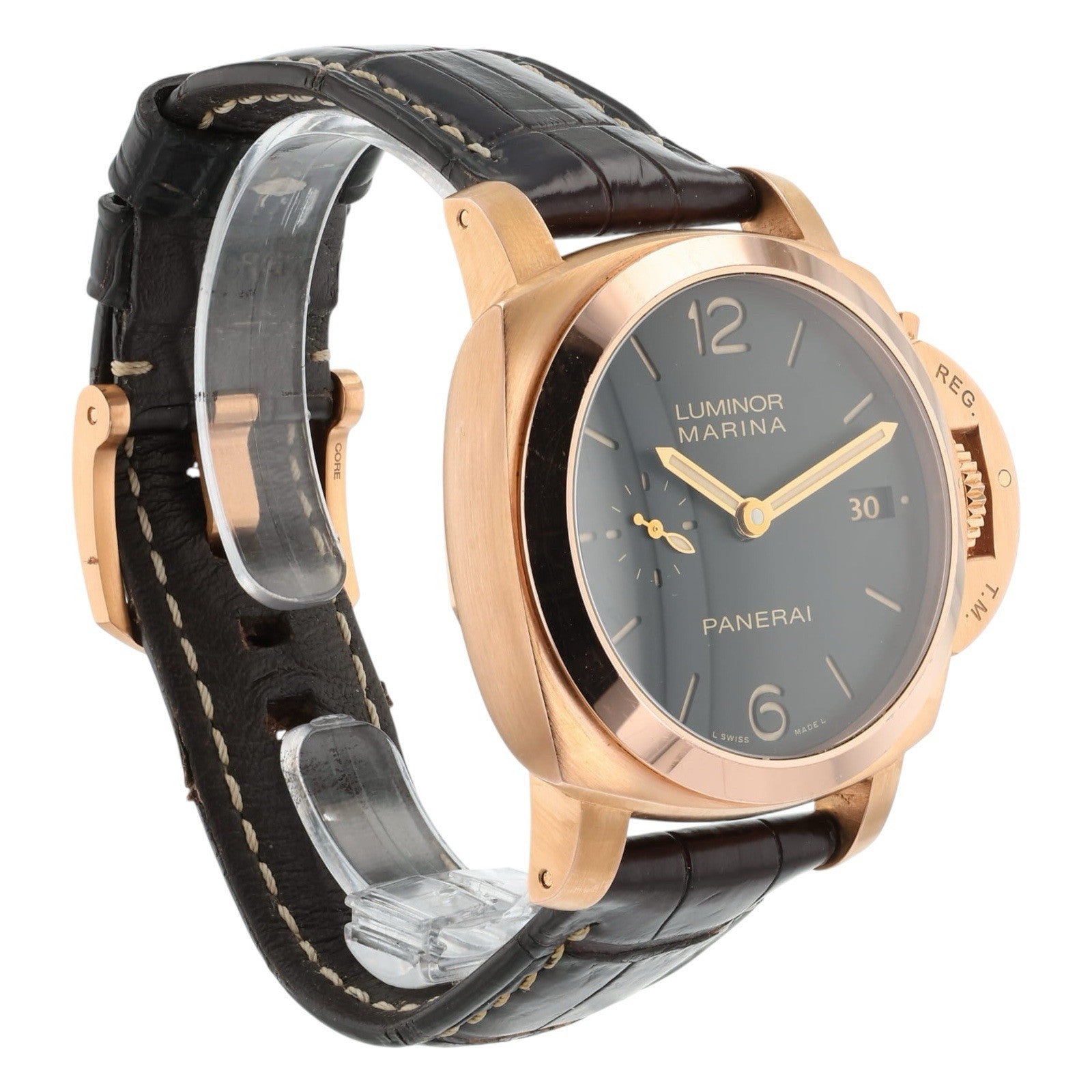 Panerai Luminor Marina 18k Rose Gold Brown Dial 42mm Automatic Mens PAM00393