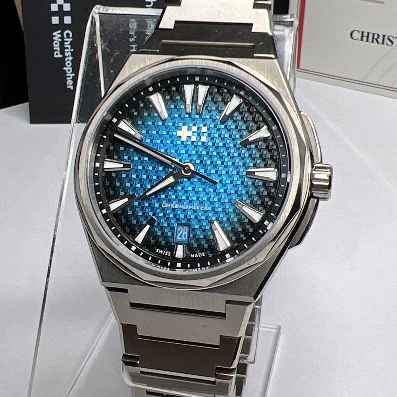 Christopher Ward The Twelve (Ti) Automatic Date Watch Black Blue Dial Box Paper