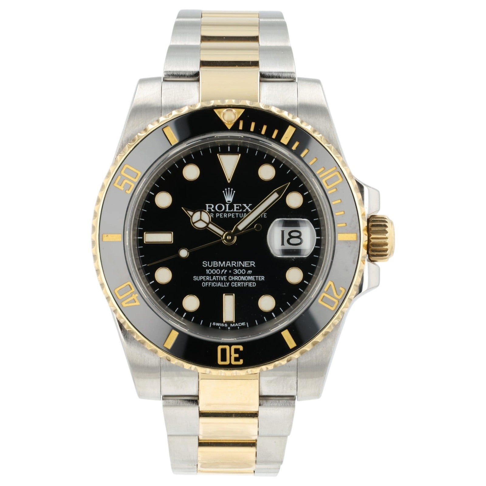 2015 Rolex Submariner Date Black Dial Gold & Steel 40mm Automatic Mens 116613LN