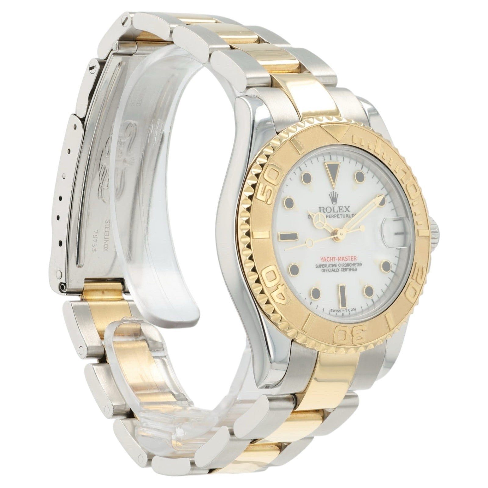 Rolex Yachtmaster White Dial Gold & Steel 35mm Automatic Unisex Watch 68623