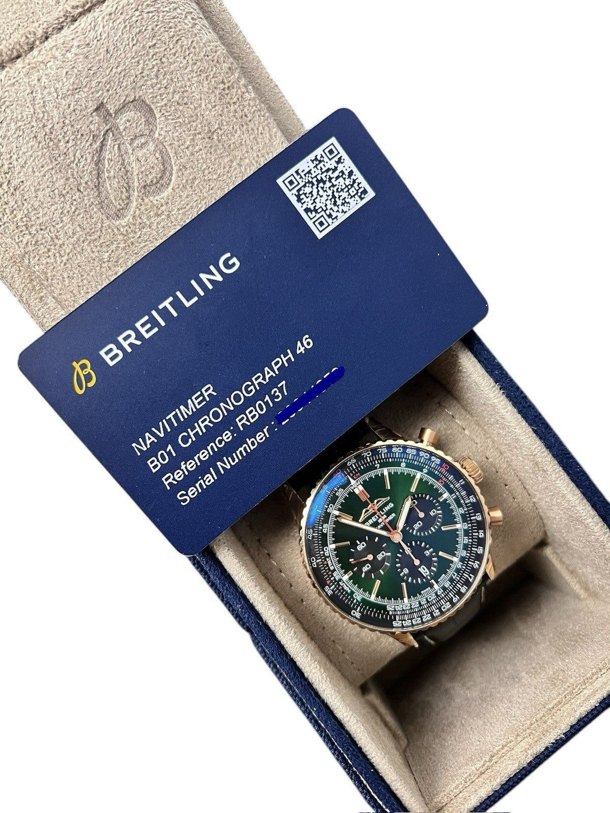 Breitling Navitimer Green Dial 18k Red Gold 46mm Automatic Mens Watch RB0137