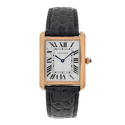 Cartier Tank Solo 18k Rose Gold Black Leather Strap 27mm Quartz W5200025