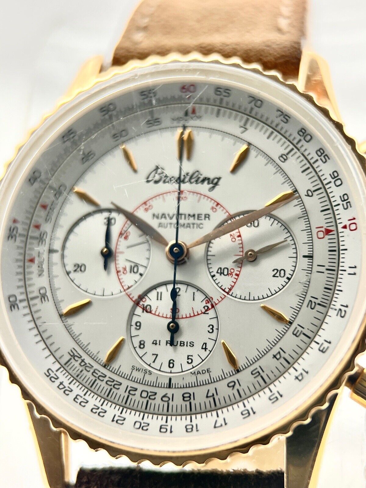 Breitling Navitimer Montbrillant 18k Yellow Gold Auto Chrono Mens Watch H30030.1