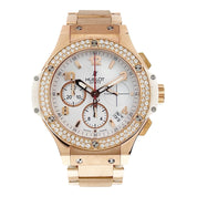 Hublot Big Bang 18k Rose Gold White Dial Diamond Bezel 41mm Automatic Mens Watch