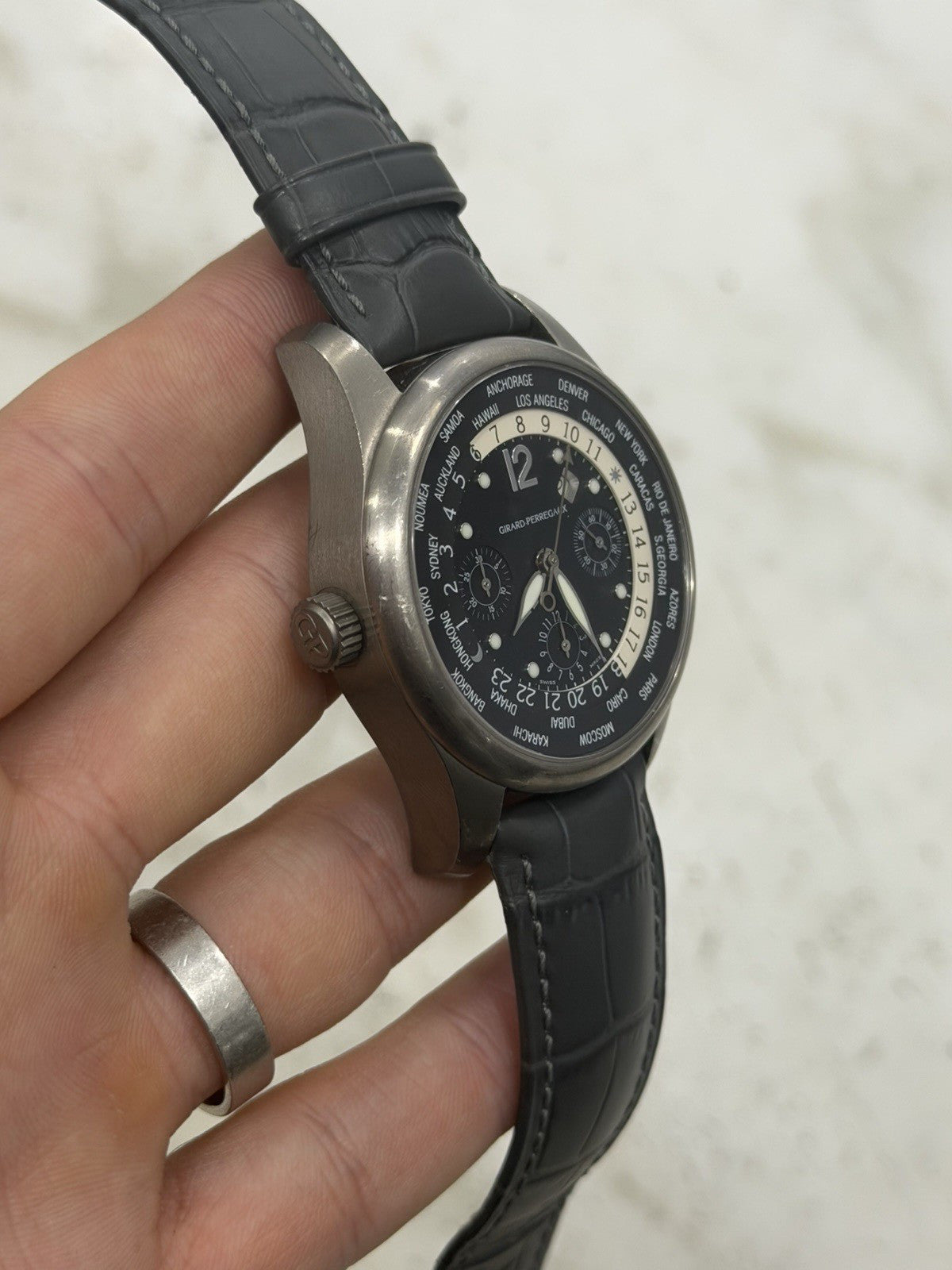 Girard Perregaux World Time Titanium Chronograph Automatic 4980 Watch - AS IS