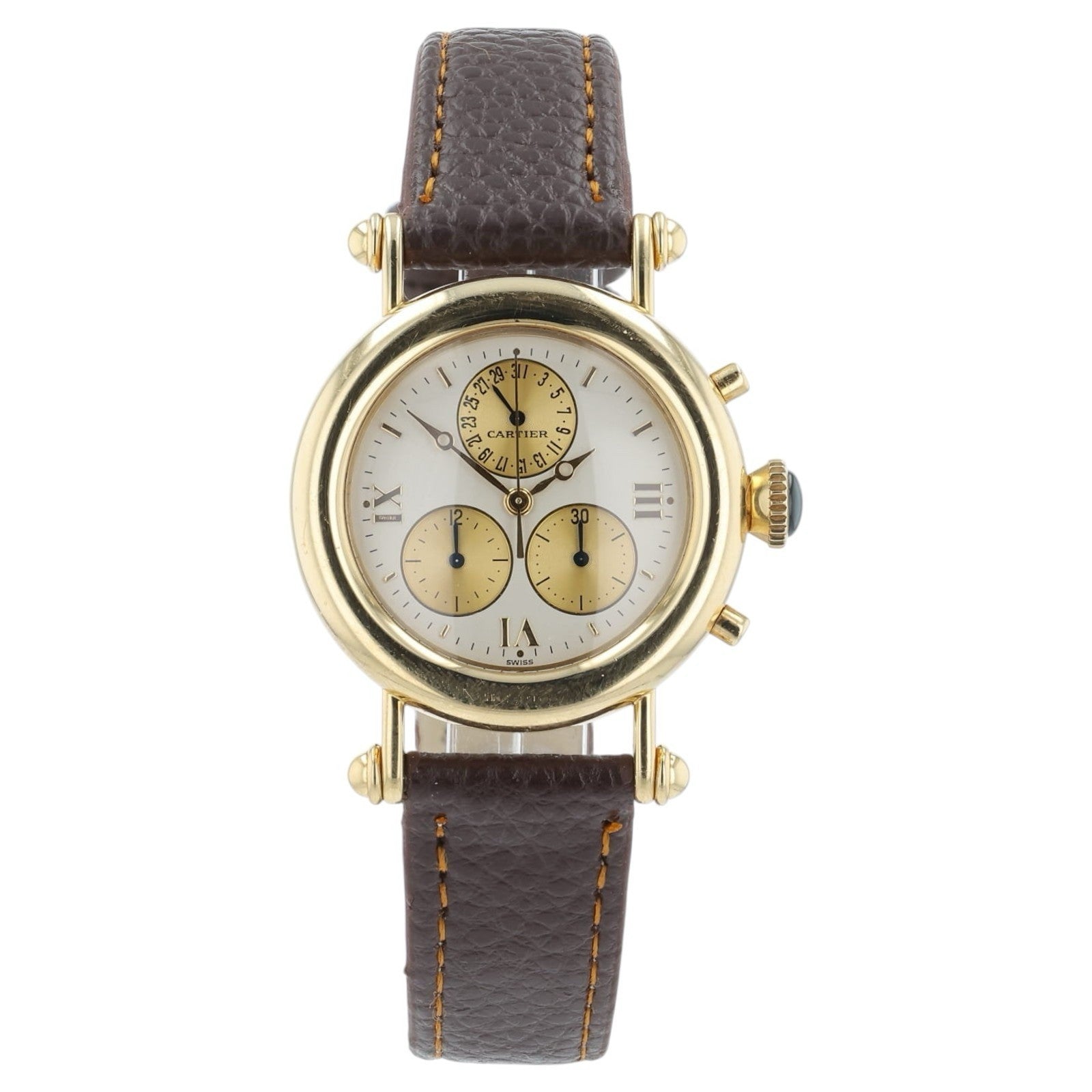 Cartier Diablo 18k Yellow Gold White Dial 32mm Quartz Movement Womens Watch 1400