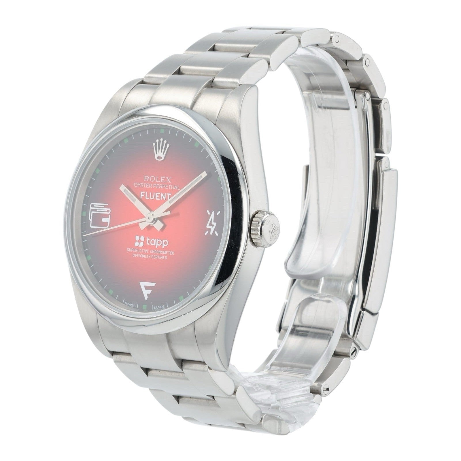 Rolex Oyster Perpetual Red Dial Stainless Steel 39mm Automatic Mens Watch 114300