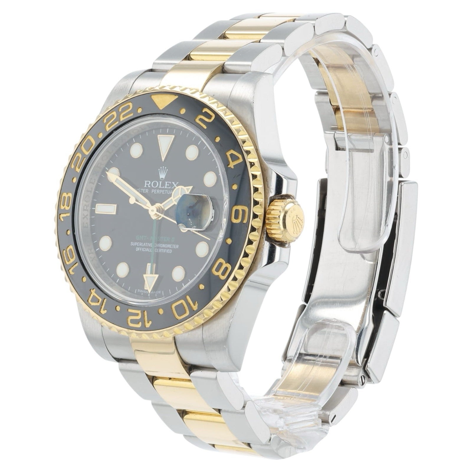 Rolex GMT-Master II Gold & Steel Black Dial 40mm Automatic Mens Watch 116713LN