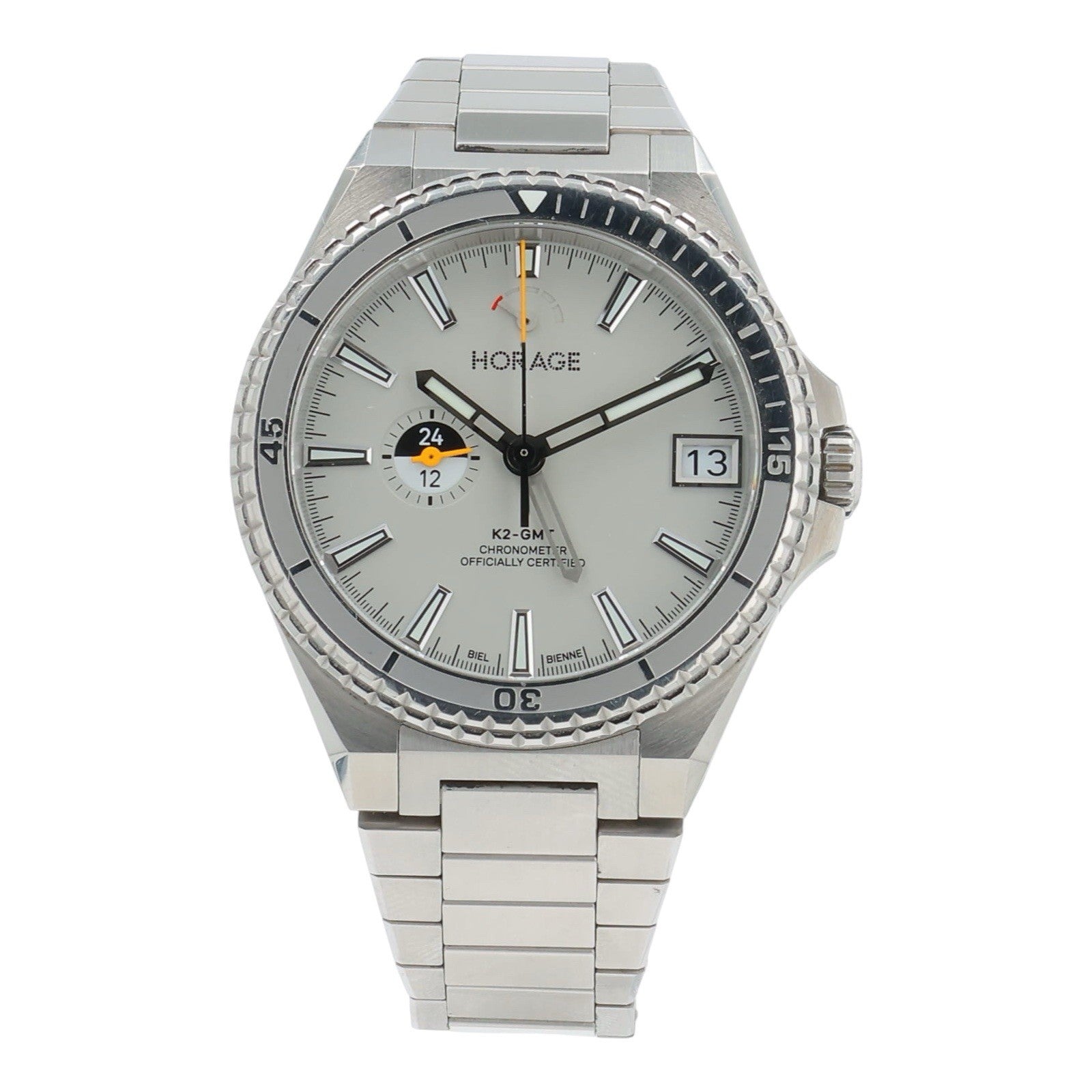 Horage Supersede K2-GMT Stainless Steel Silver Dial 39.5mm Auto Mens Watch