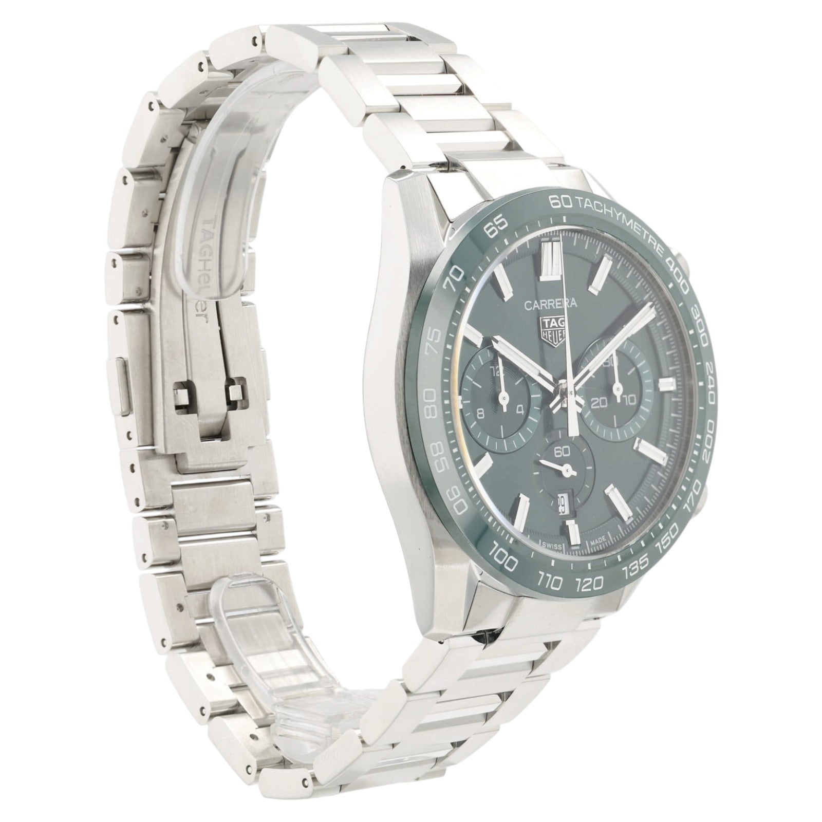 Tag Heuer Carrera Chrono Green Dial Satinless Steel 44mm Automatic Mens CBN2A1A