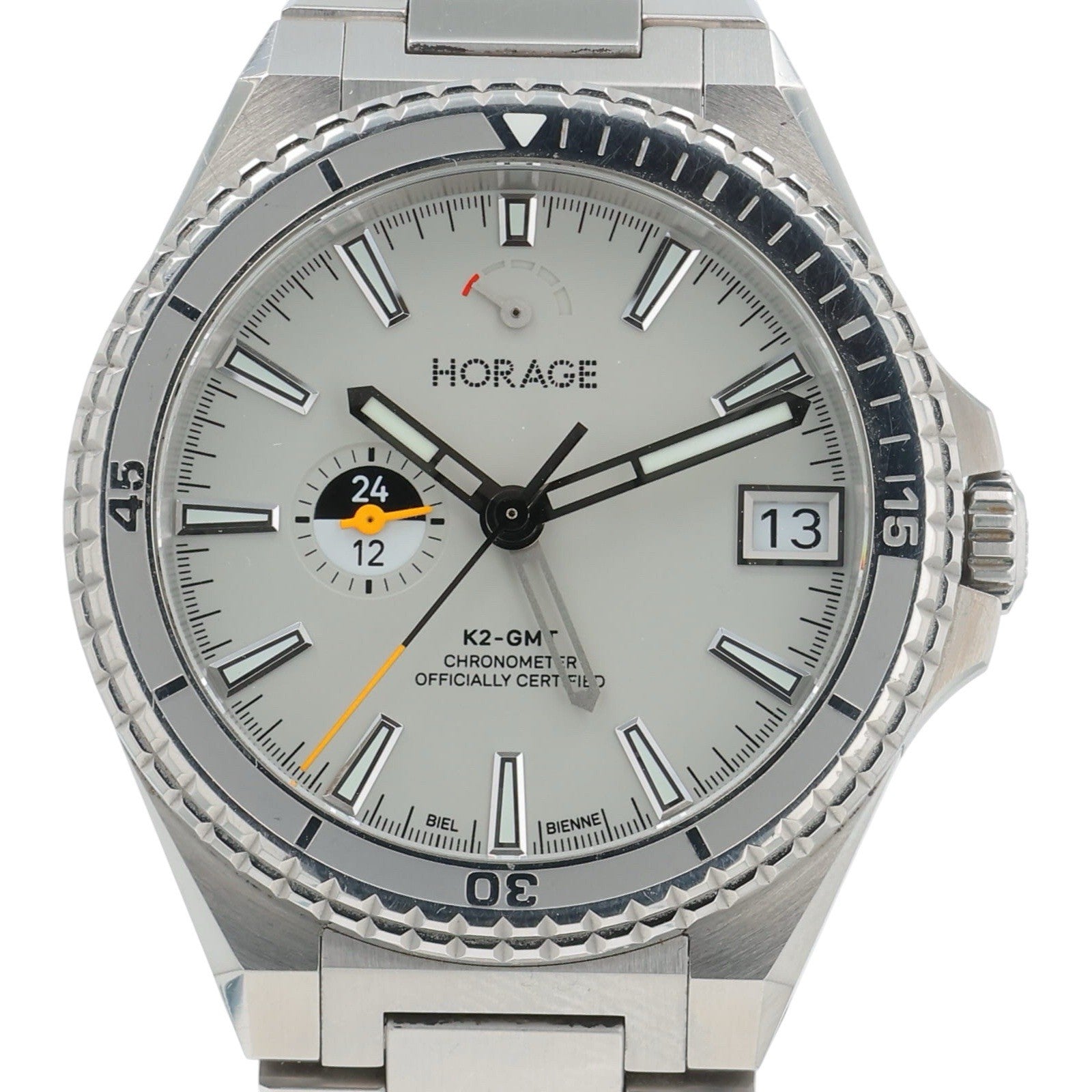 Horage Supersede K2-GMT Stainless Steel Silver Dial 39.5mm Auto Mens Watch