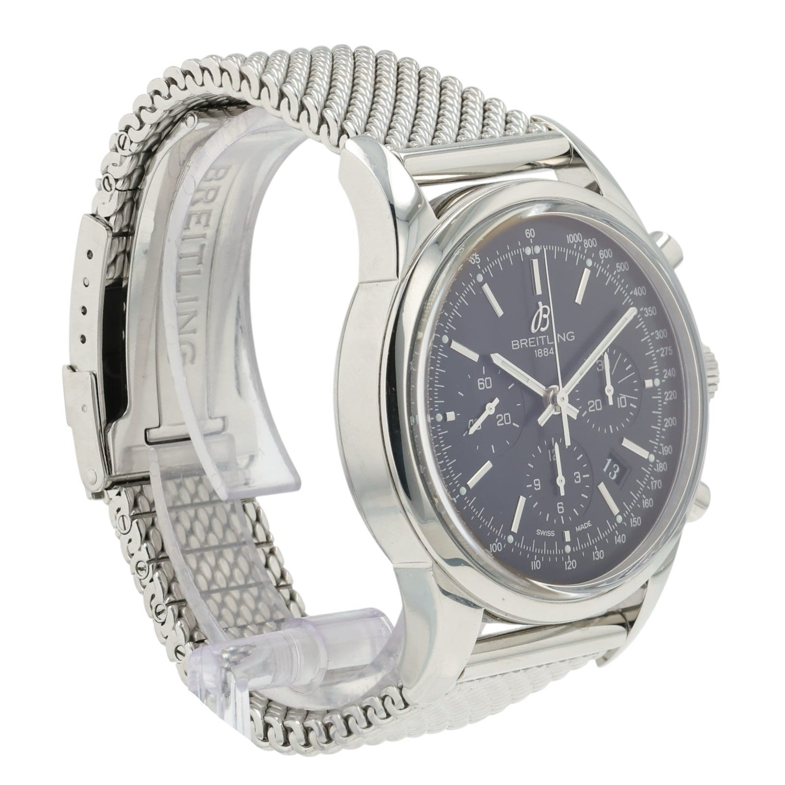 Breitling Transocean Black Dial Stainless Steel 43mm Automatic Mens Watch AB0152