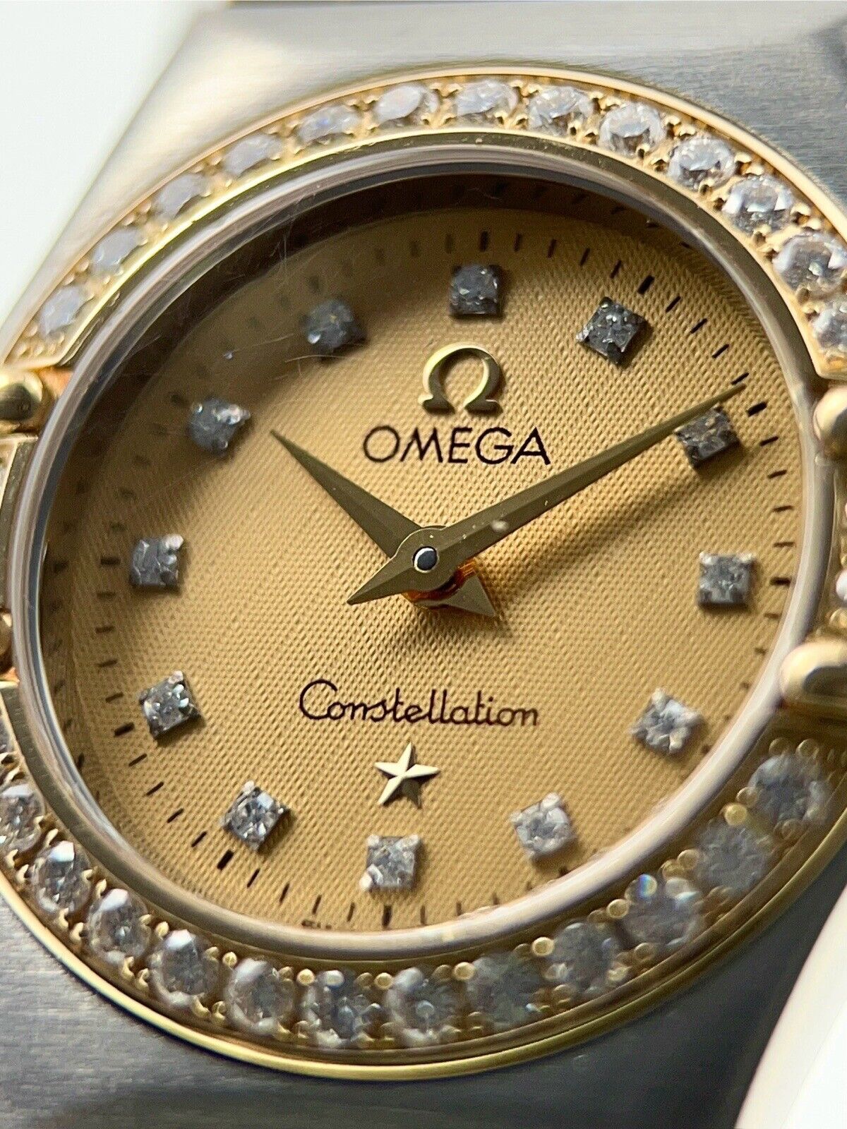 Omega Constellation Steel Champagne 22mm Diamond Bezel Women’s Watch