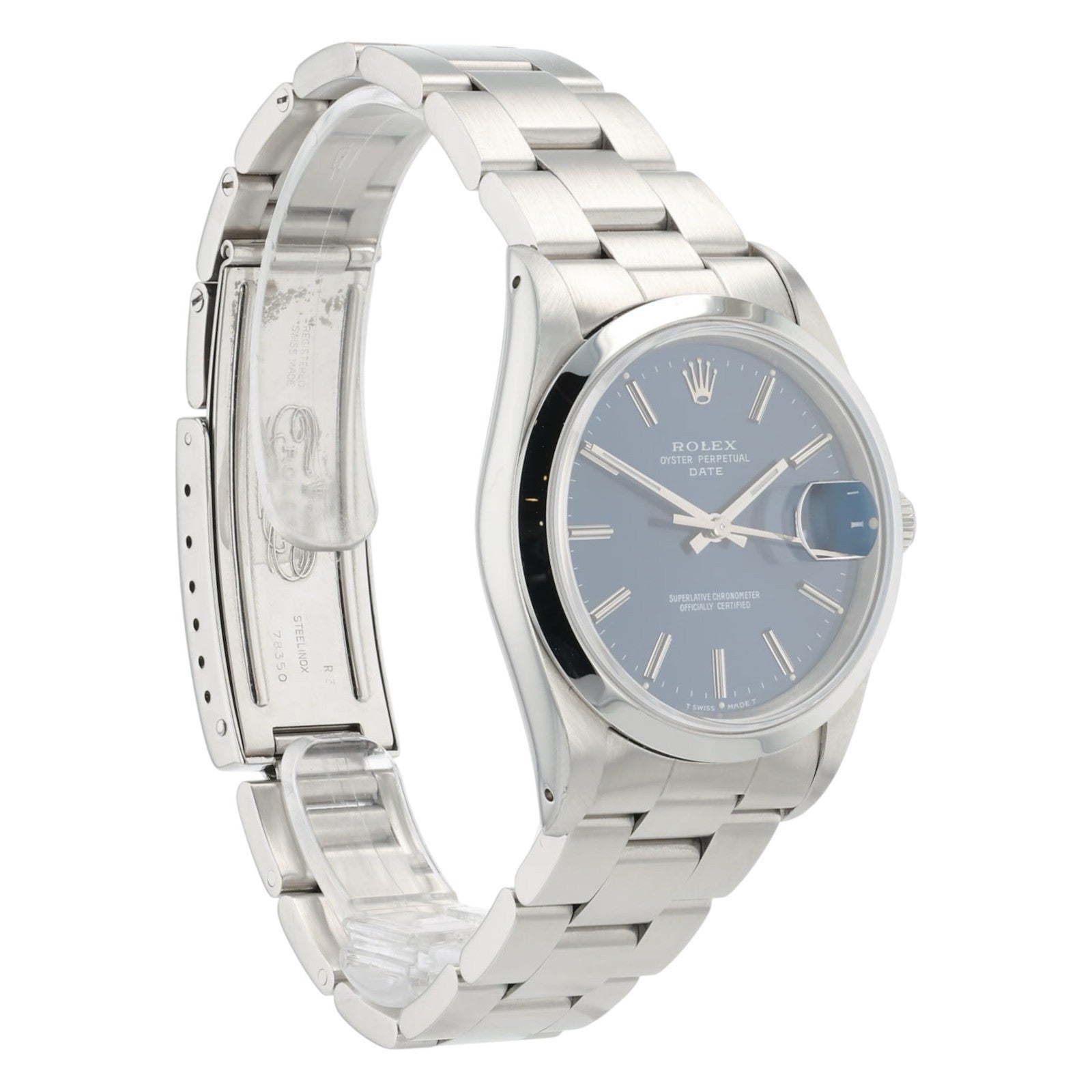 Rolex Oyster Perpetual Date Steel Blue Dial 34mm Automatic Mens Watch 15200