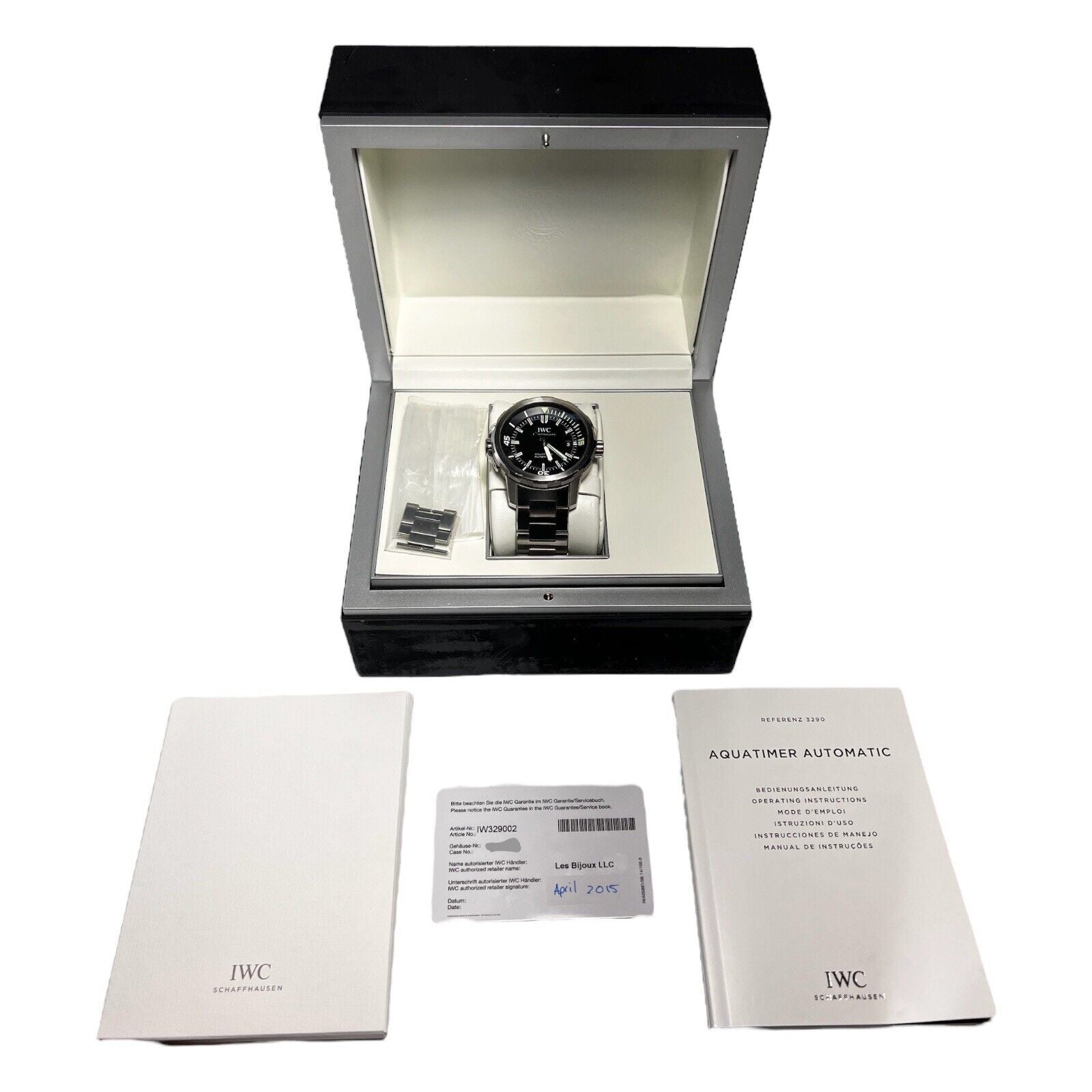 IWC IW329002 Aquatimer Automatic Date Watch 42mm Steel Black Dial Box Papers