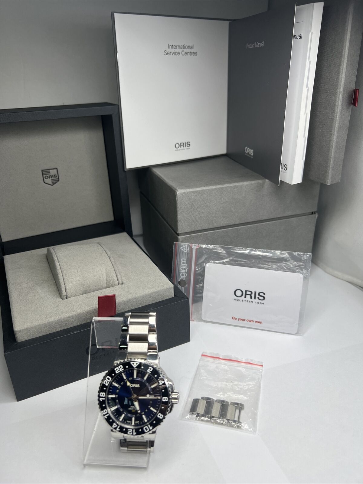 Oris Aquis GMT Date 43mm Men's Watch Blue Dial 01 798 7754 4135 w/ Box & Papers