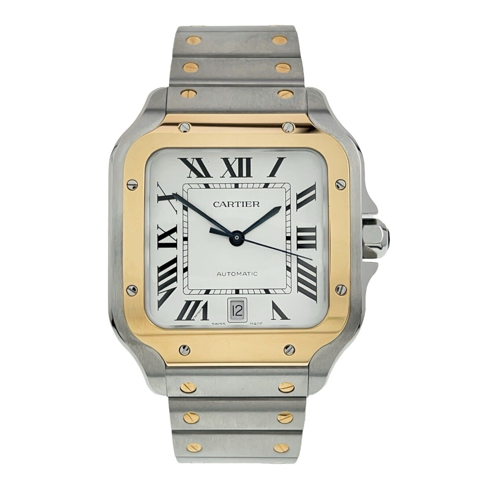 Cartier Santos Gold & Steel Silver Color Dial 40mm Automatic Mens Watch W2SA0009