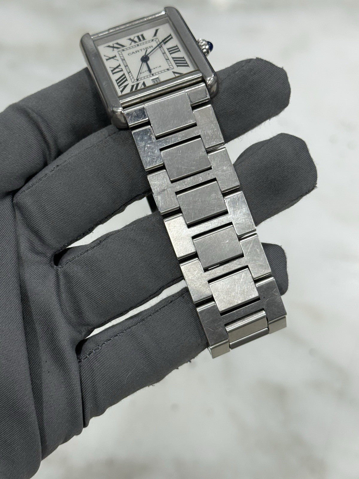 Cartier Tank Solo Date XL Roman Stainless Steel 31mm Automatic Mens Watch 3515