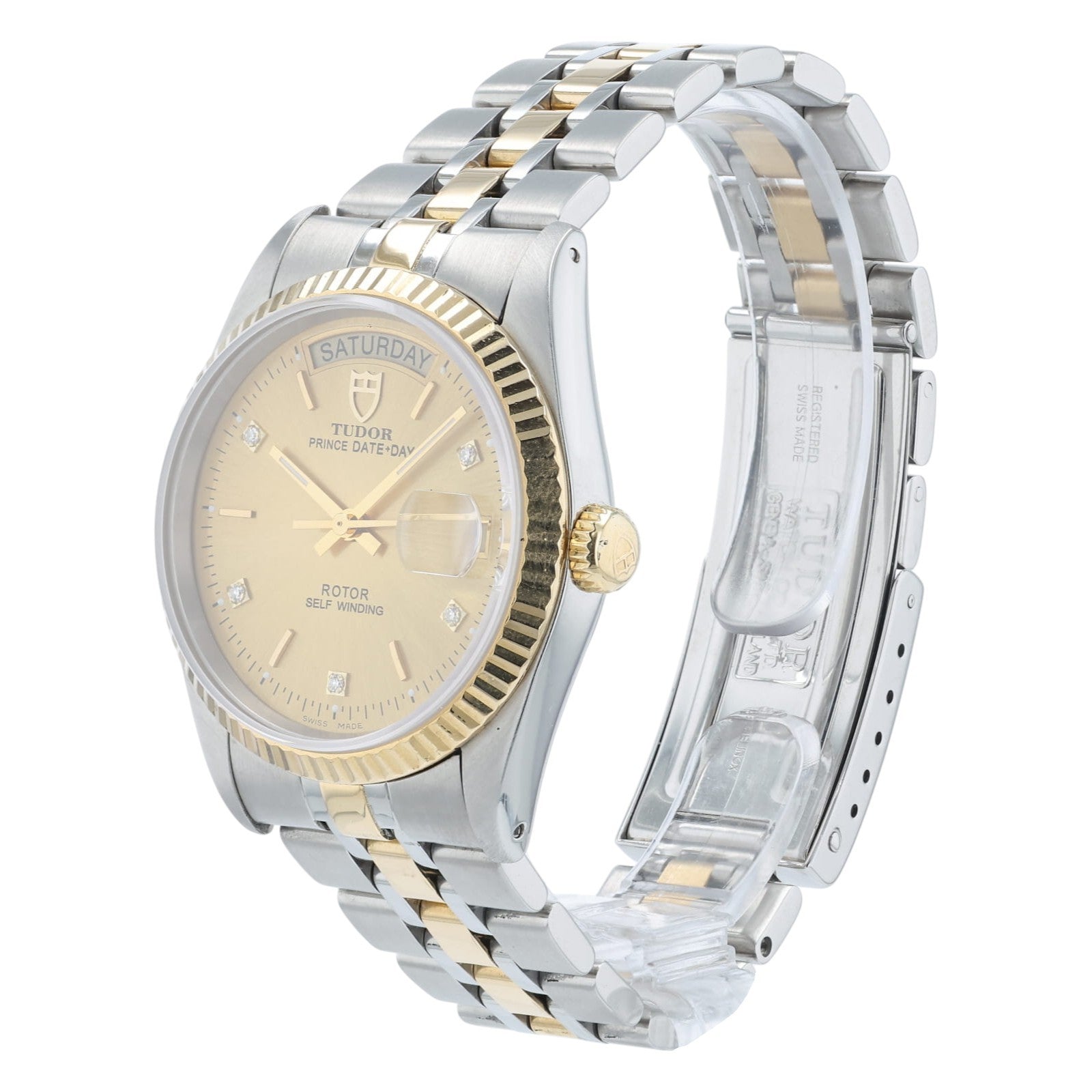 Tudor Prince Date Day Champagne Dial Steel and Gold 36mm Factory Diamond 76213