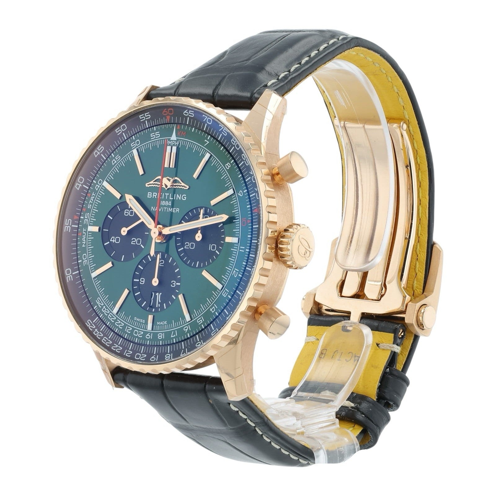 Breitling Navitimer Green Dial 18k Red Gold 46mm Automatic Mens Watch RB0137