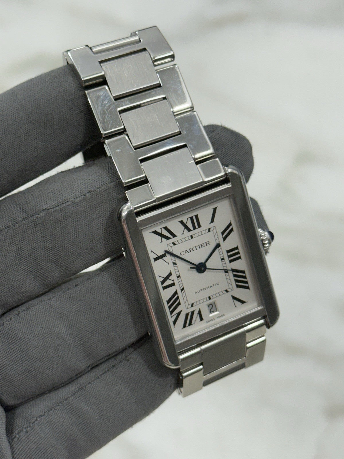 Cartier Tank Solo Date XL Roman Stainless Steel 31mm Automatic Men’s Watch 3515