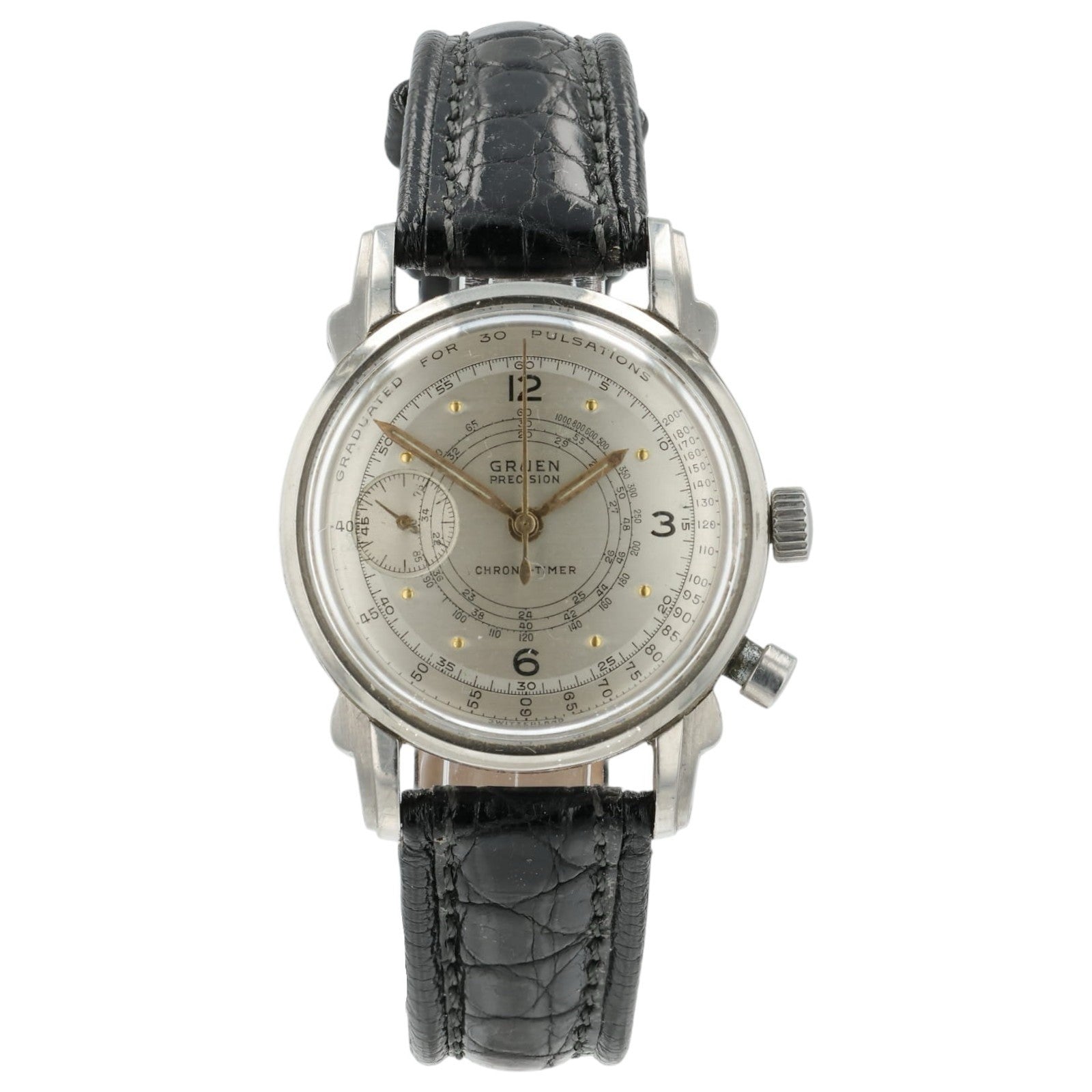 Gruen Chrono-Timer Silver Dial Stainless Steel 33mm Manual Wind Men’s Watch