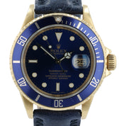 Rolex Submariner Blue Dial 18k Yellow Gold 40mm Automatic Mens Watch 16618