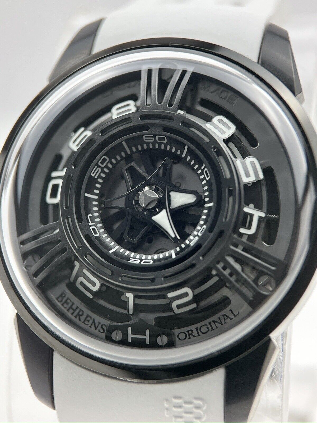 Behrens Starship II Automatic 42mm Black Skeleton Dial Steel Watch 011C B&P