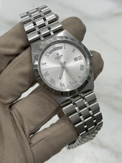 Tudor Royal Silver Roman Day Date Stainless Steel Men's Automatic Watch 28600