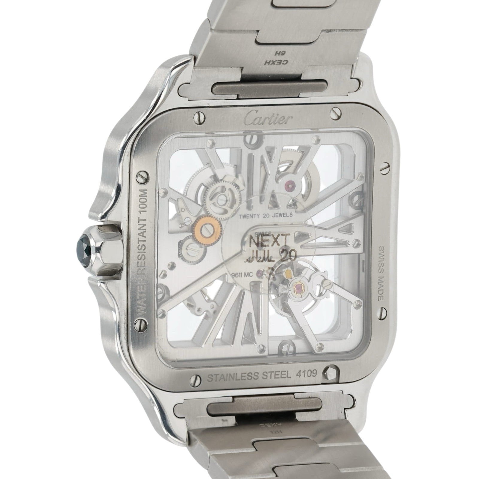 Cartier Santos Skeleton Dial Stainless Steel 40mm Manual Mens Watch WHSA0007