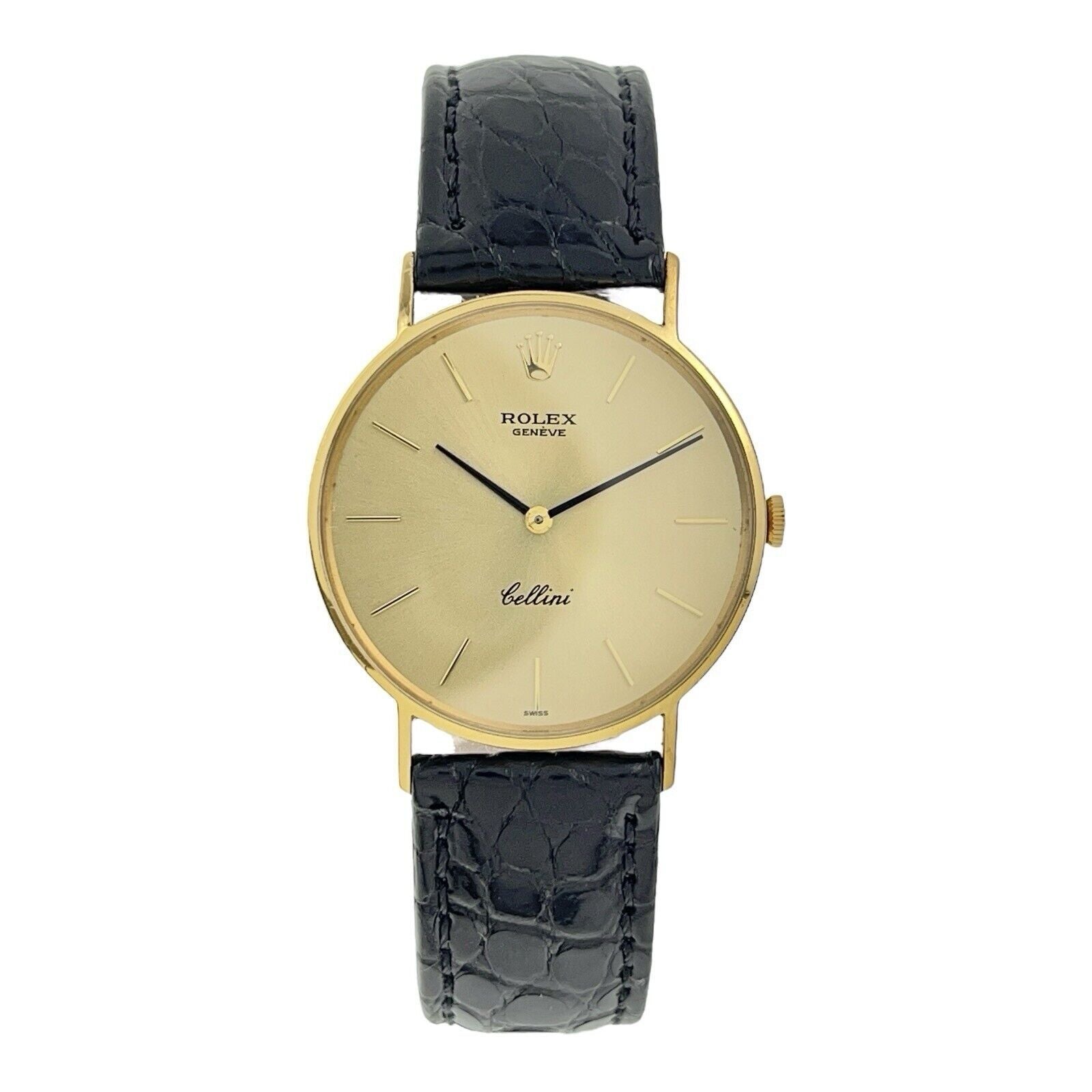 Rolex Cellini 18k Yellow Gold 31mm Black Leather Manual Wind Unisex Watch 3833